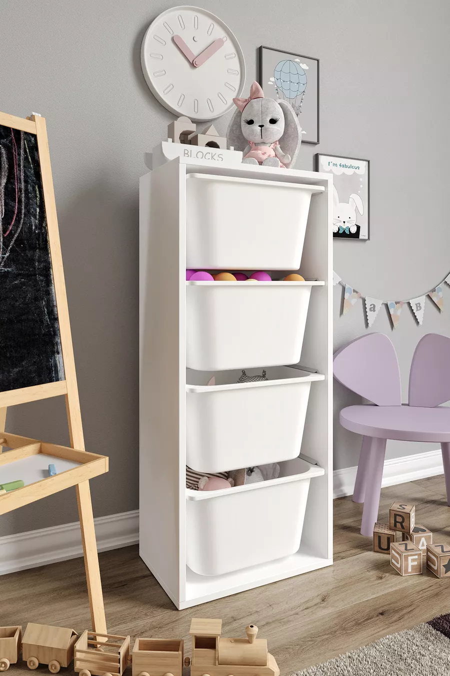% MDF - Grote Mono 4 Speelgoedkast met Grote Mand