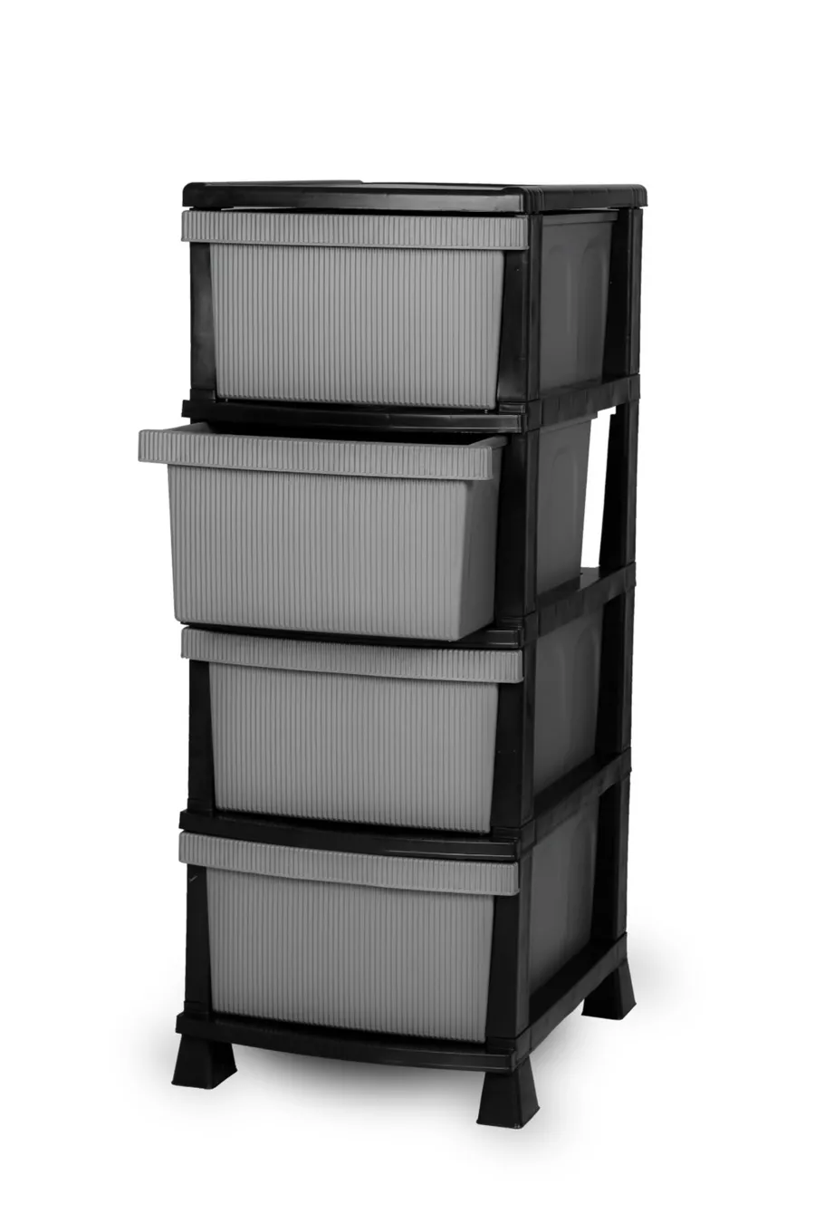 4-Tier Striped Plastic Nightstand with Drawers - Vegetable Rack - Drawer - Toy Box Basket