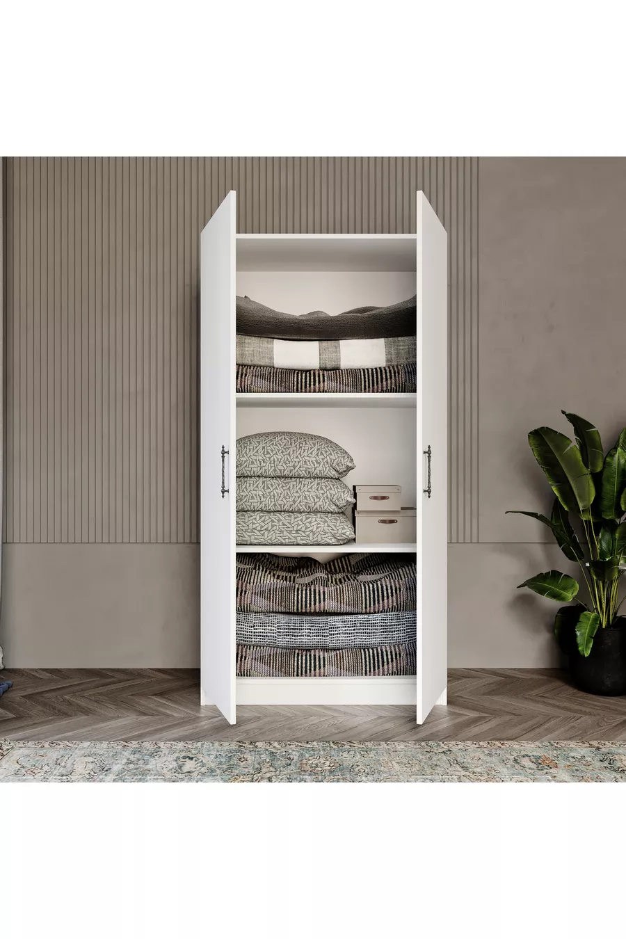 % MDF Zweitüriger Schrank - Zweitüriger Kleiderschrank - Multifunktionaler Schrank