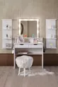 Coiffeuse Diva Hollywood avec miroir éclairé à LED, tiroir, table de maquillage de coulisse et étagère murale, blanche