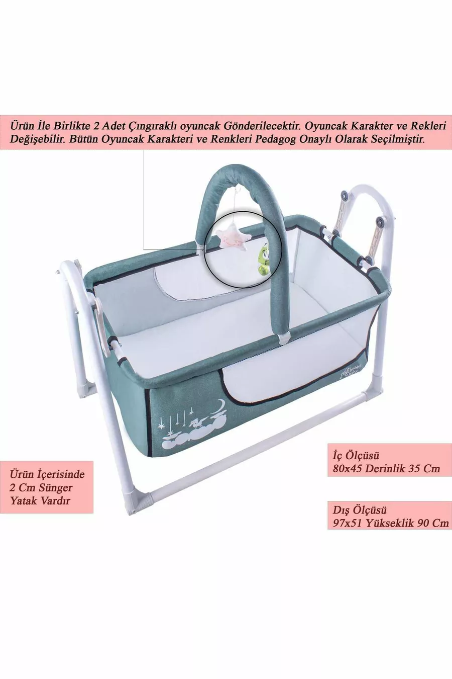 Lit de bébé Candy Panier, lit portable à côté de la mère, vert