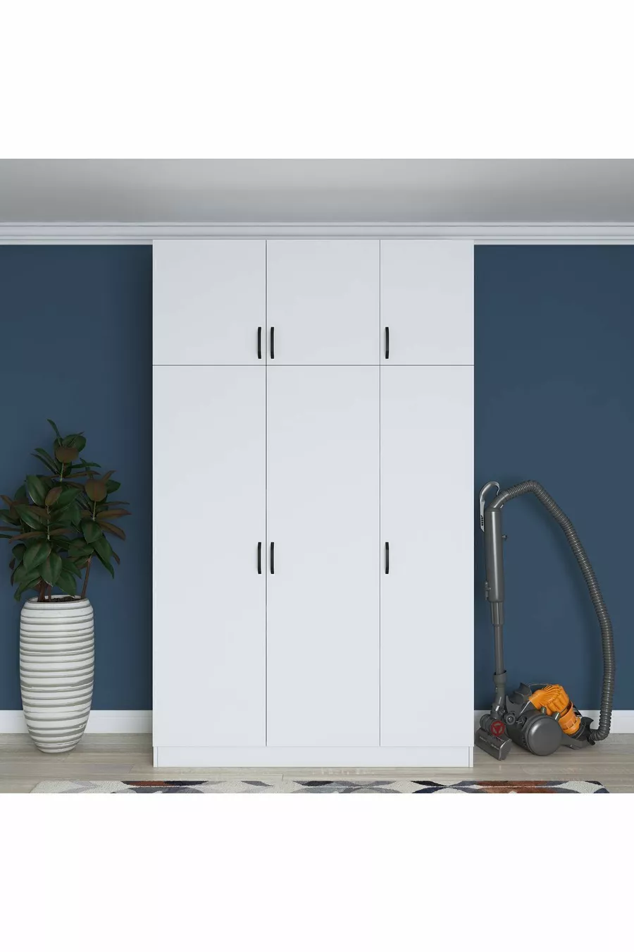 Armoire de rangement pour lit Rani , 6 portes, pour couette et oreillers,  cm