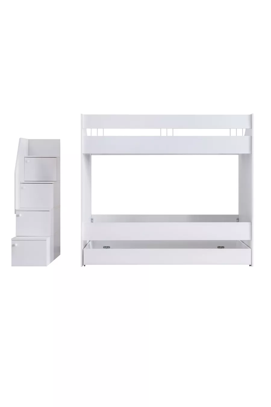 Bunk Bed, Martin Bunk Bed with Ladder - White 2 Comfort Mattresses