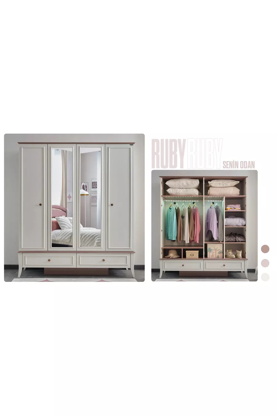 Chambre d'enfant Ruby 3 pièces (Armoire 3 portes, Lit, Bureau)