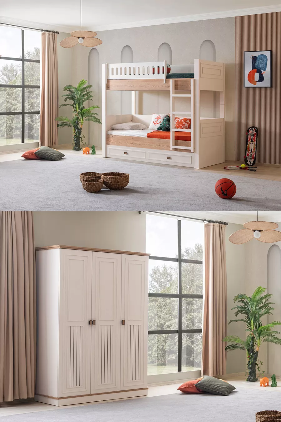 Lits superposés, Ensemble chambre d'enfant Zenit avec lit superposé + armoire à trois portes