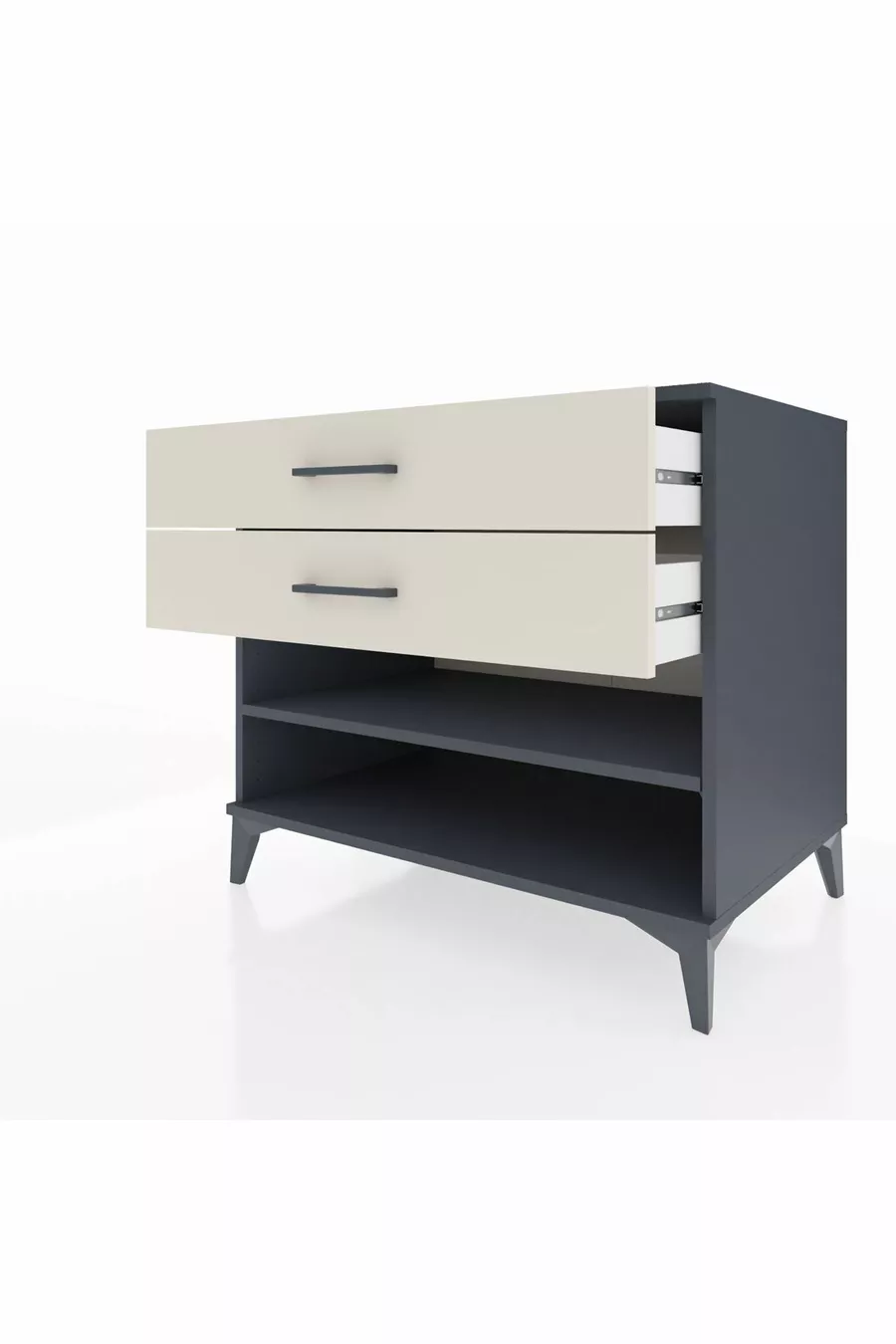 Commode Kronos avec une étagère et 2 tiroirs Anthracite-Pierre de Lune