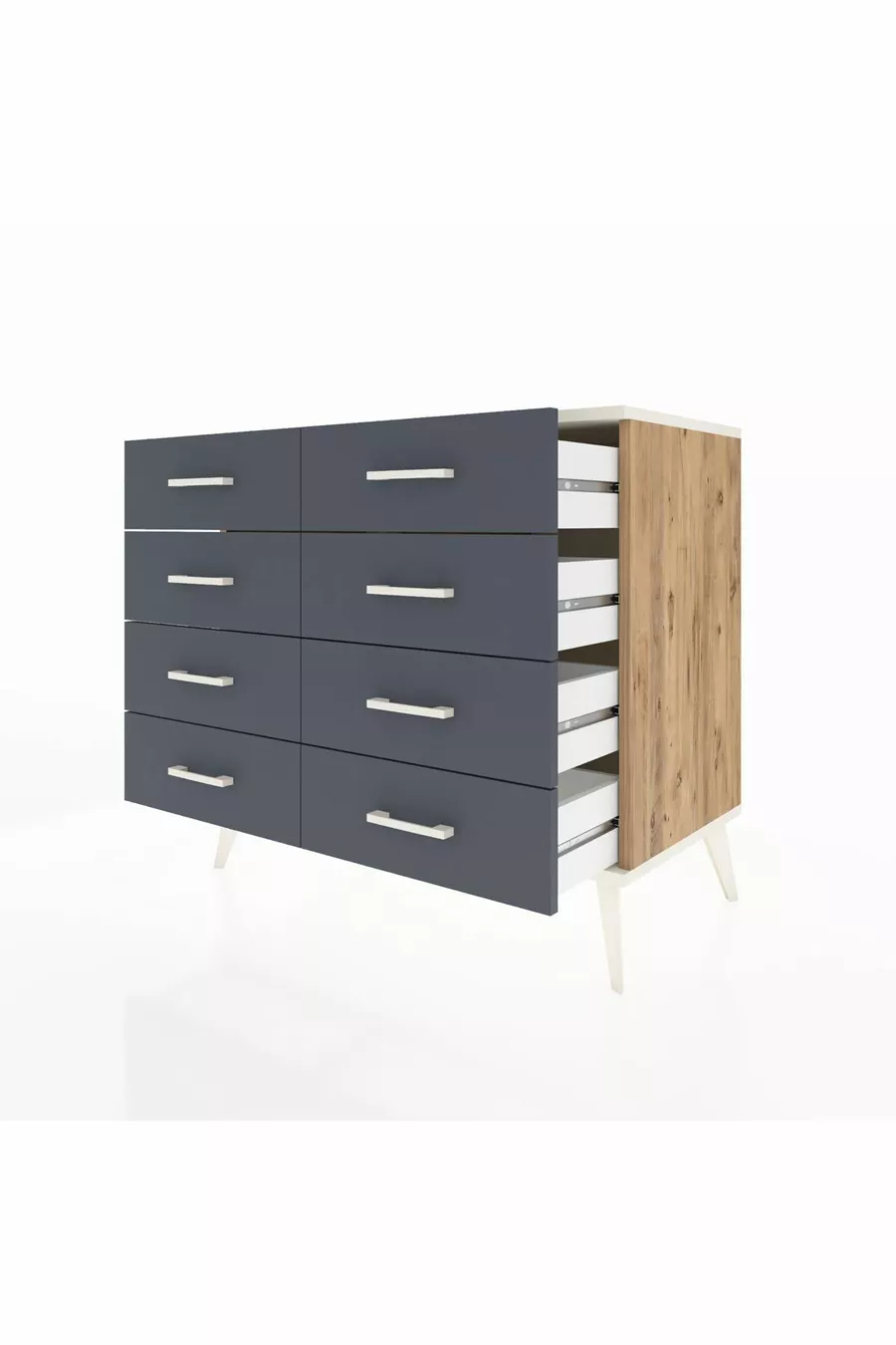 Commode Hyperion 8 tiroirs Pin-Pierres d'onyx/Anthracite