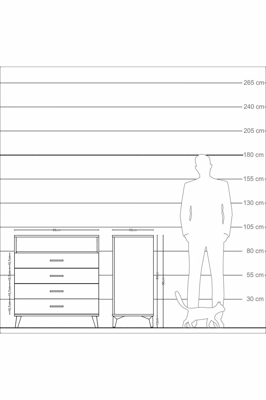 Kronos Dresser Single Shelf 4 Drawers Moonstone-Pine