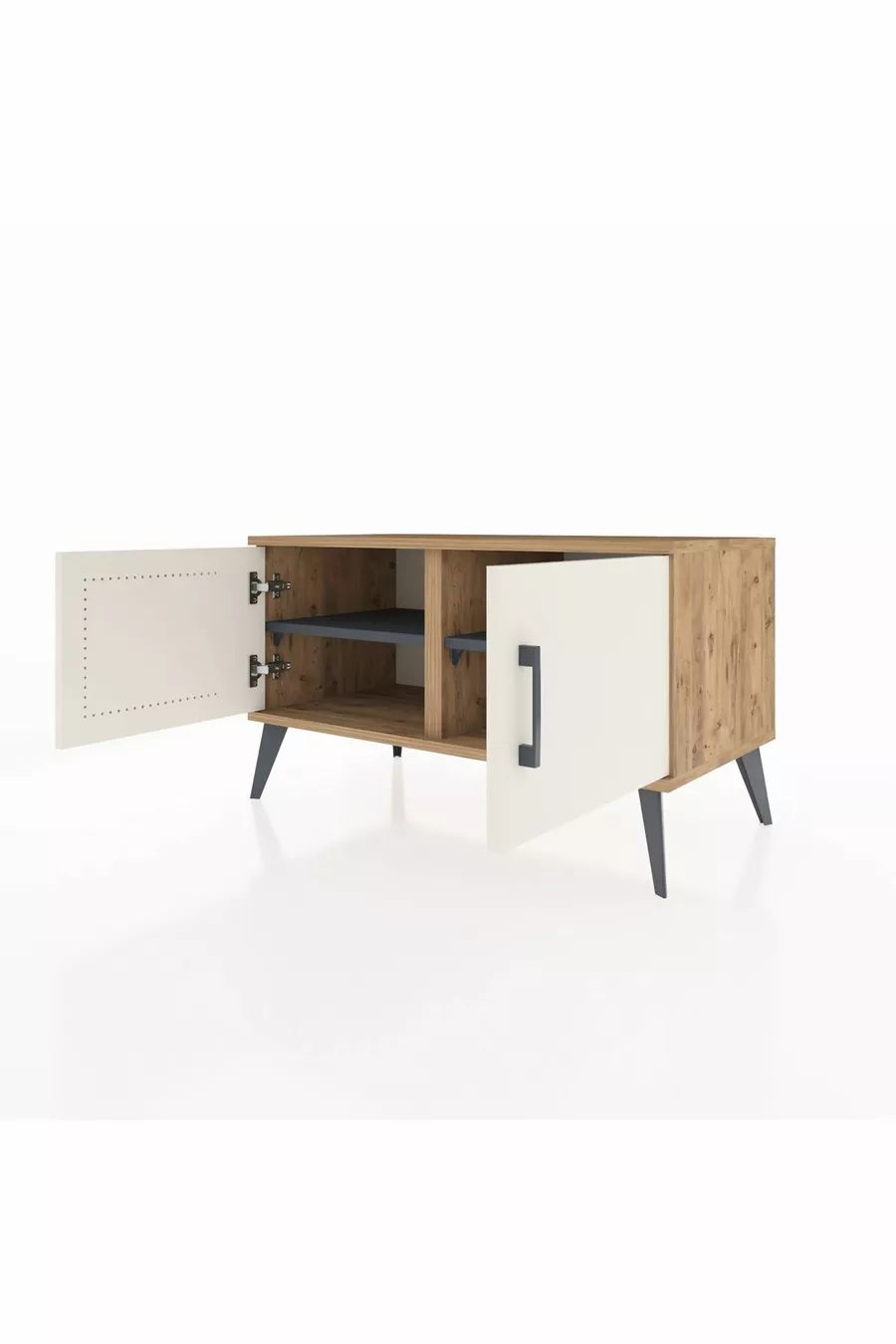 Commode Hyperion 2 étagères 2 portes Pin-Sable/Anthracite