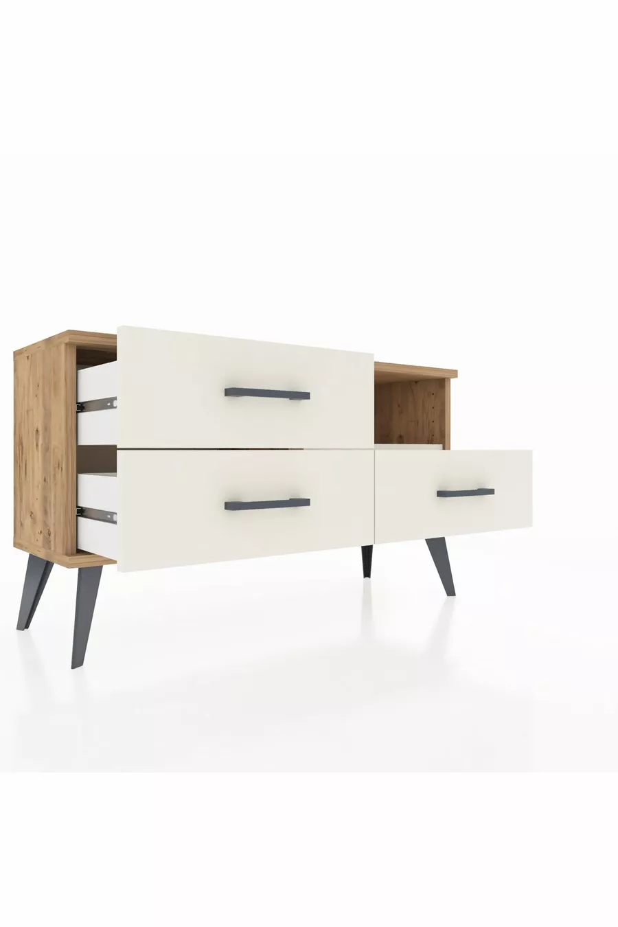 Commode Arges à un seul étagère et 3 tiroirs en pin-onyx