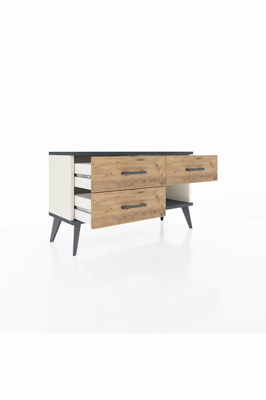 Commode Arges 3 tiroirs Pierre d'Agate-Anthracite/Pin