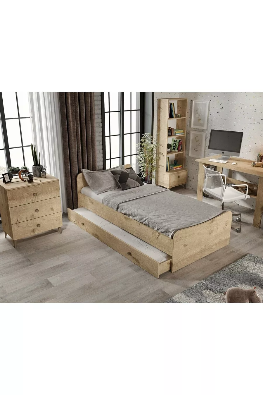 Camera per bambini Selen in rovere - Set completo di 5 pezzi in MDF di prima qualità