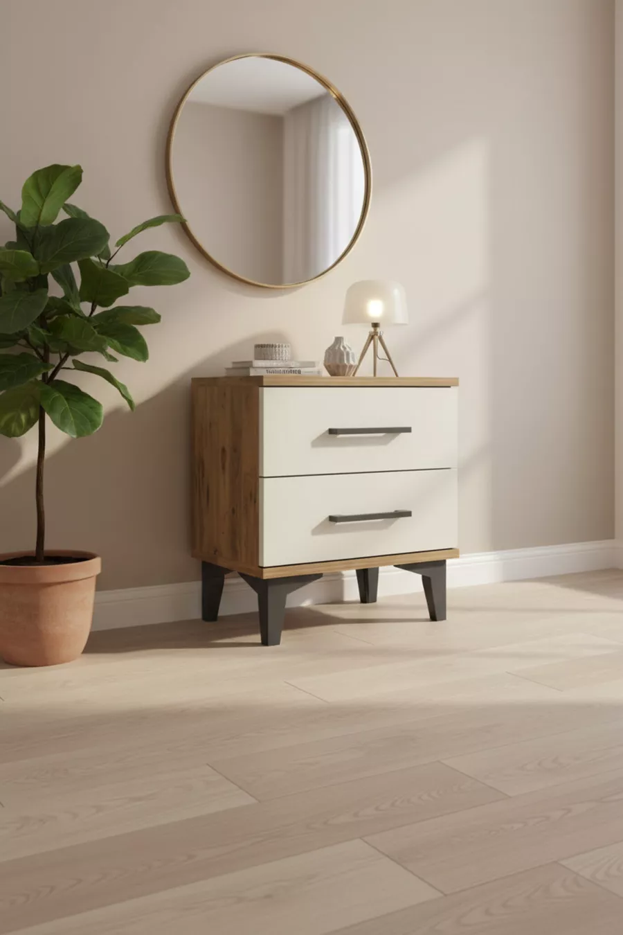 Silva Kommode 2 Schubladen Kiefer-Marmor | Schlafzimmer Eleganz