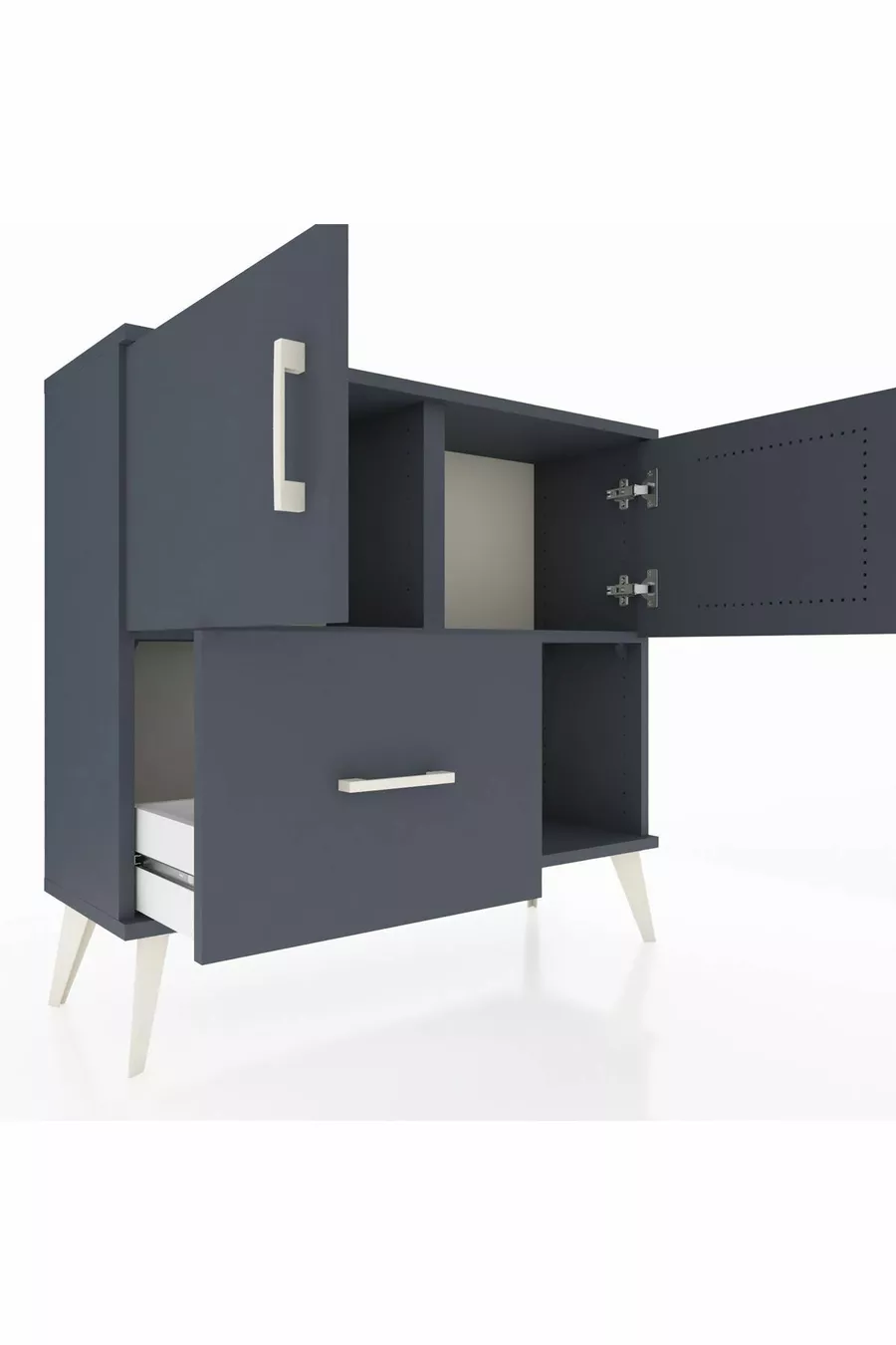 Commode Arges 2 étagères 1 tiroir 2 portes Anthracite-Anthracite
