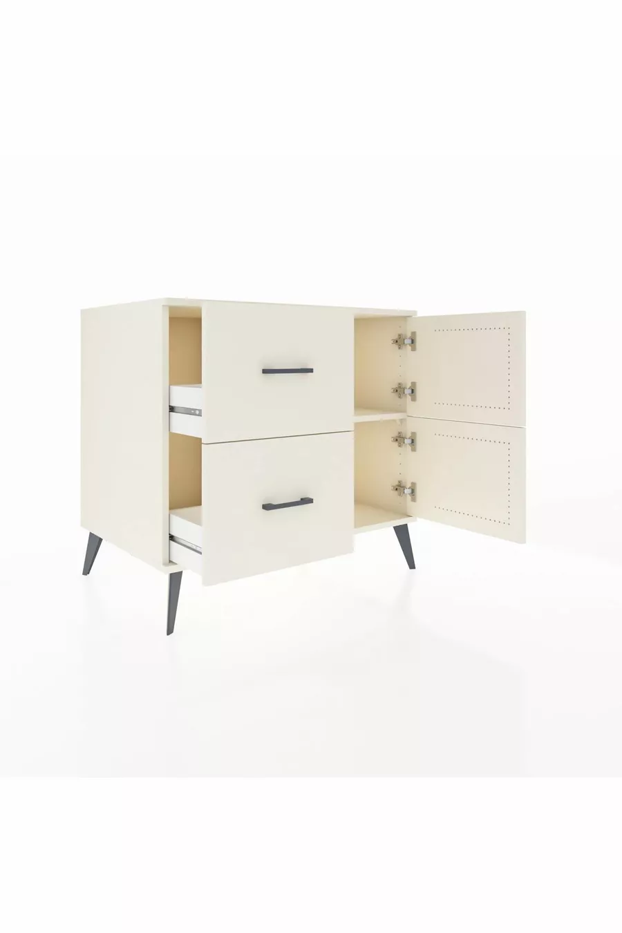 Commode Kronos avec une étagère, 2 tiroirs et 2 portes, Pierre de lune-Pierres de lune