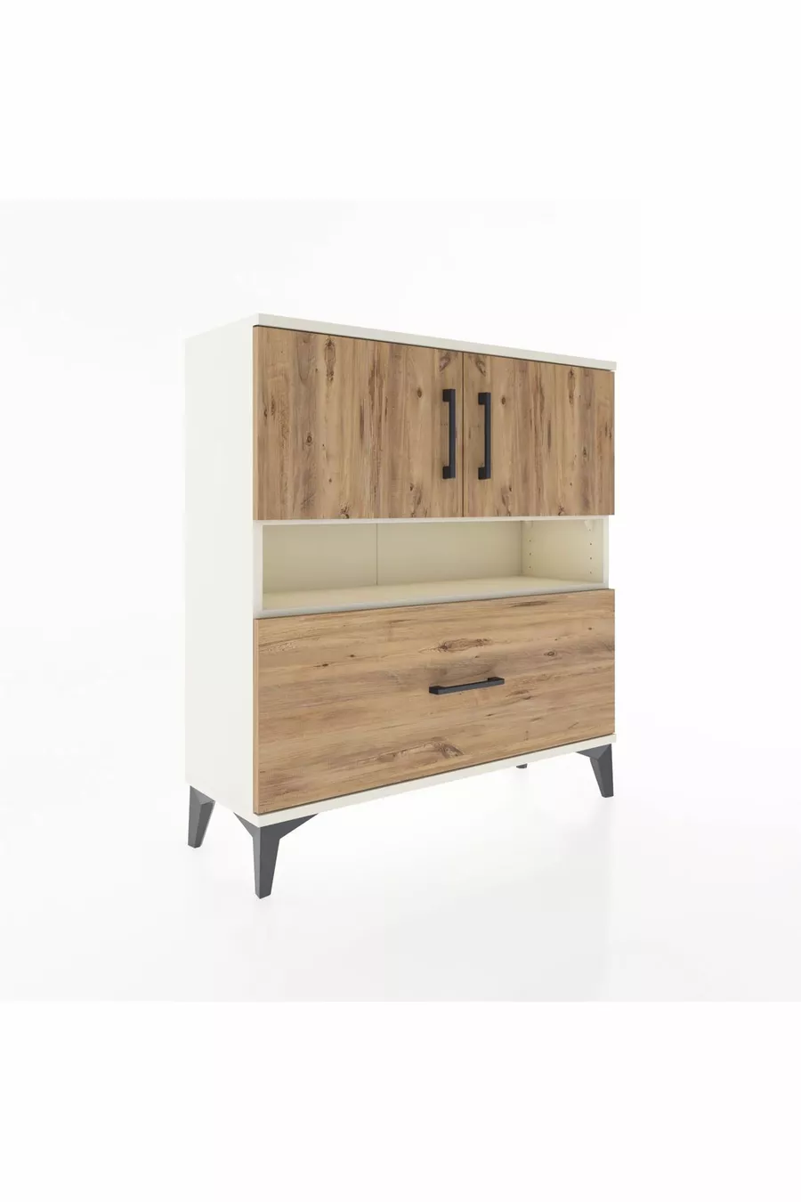 Commode Arges 3 étagères, 1 tiroir, 2 portes, Pierre de lune-Pin