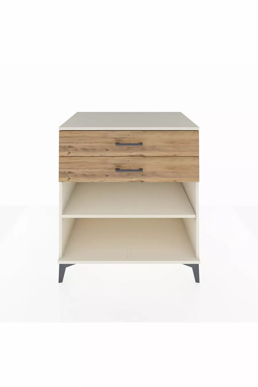 Commode Kronos avec une étagère et 2 tiroirs, Pierre de Lune-Pin