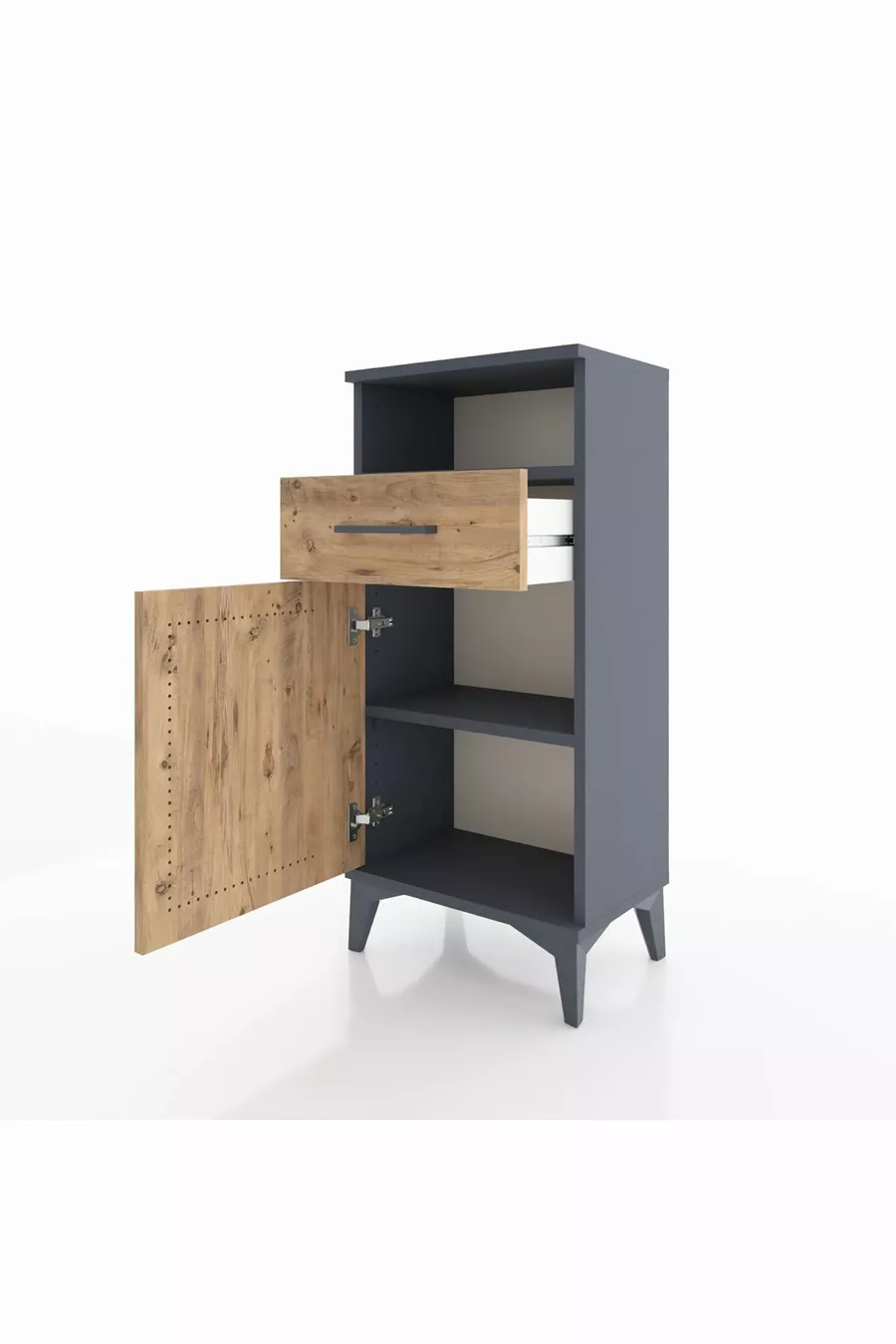 Table de chevet Arges avec 2 étagères, 1 tiroir et 1 porte, anthracite-pin