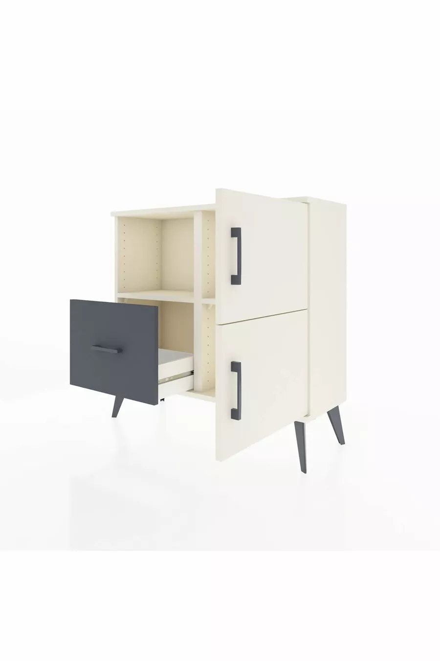 Comò Arges con 2 Ripiani, 1 Cassetto e 2 Ante, Pietra di Luna/Antracite