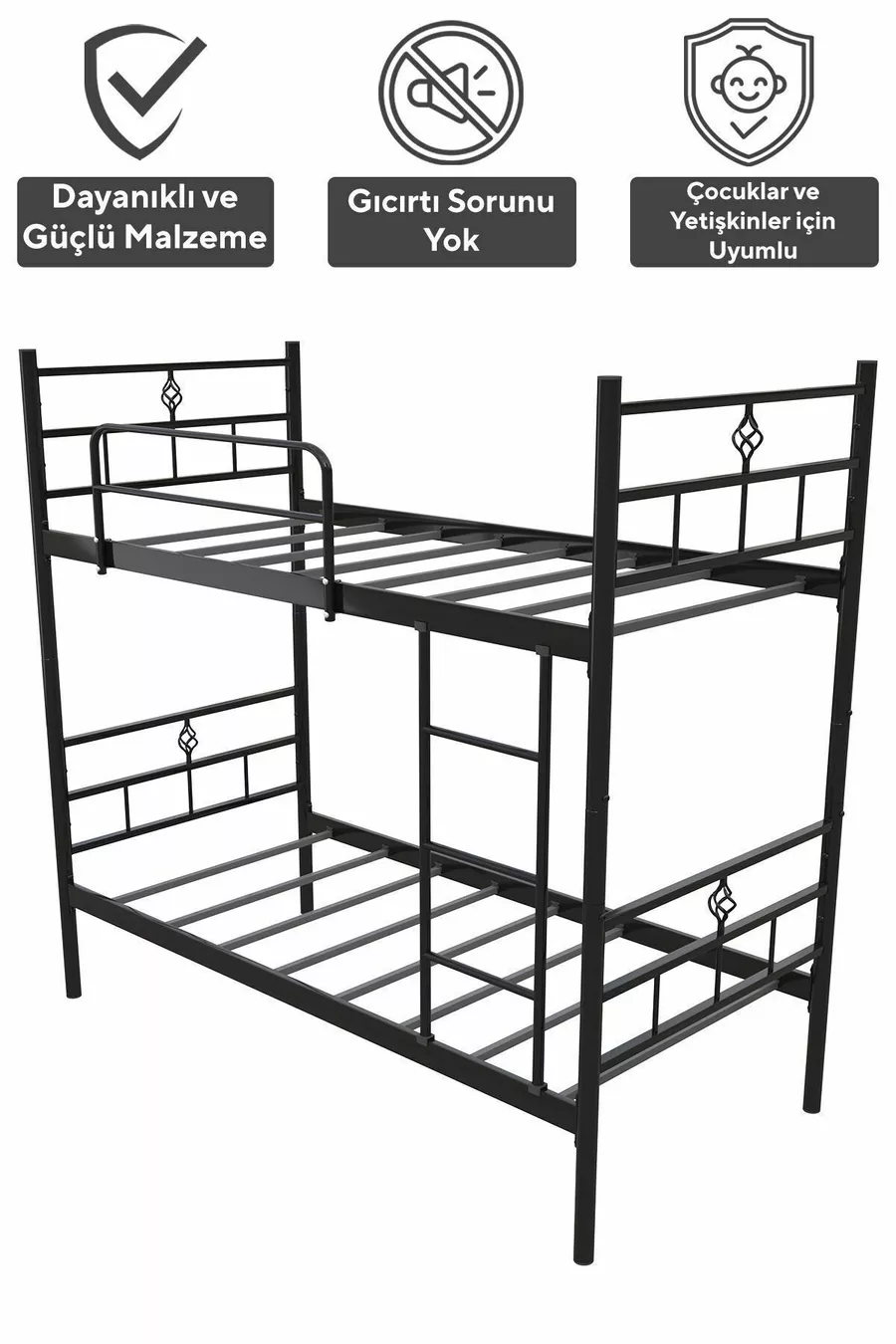 Koza Ranza Black Convertible Metal Bunk Bed Compatible with Mattress