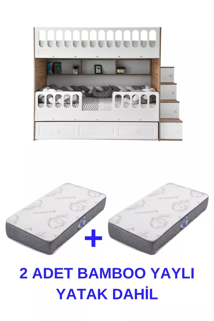 Rolluik Stapelbed / 2 stuks Bamboe veerbed inclusief / % MDF