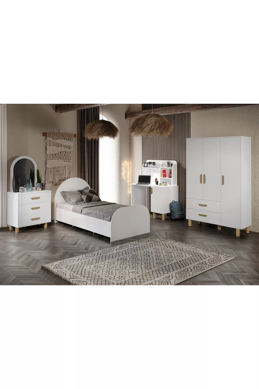 Bohem Children's Room Set White Fully MDF (4 Pieces)