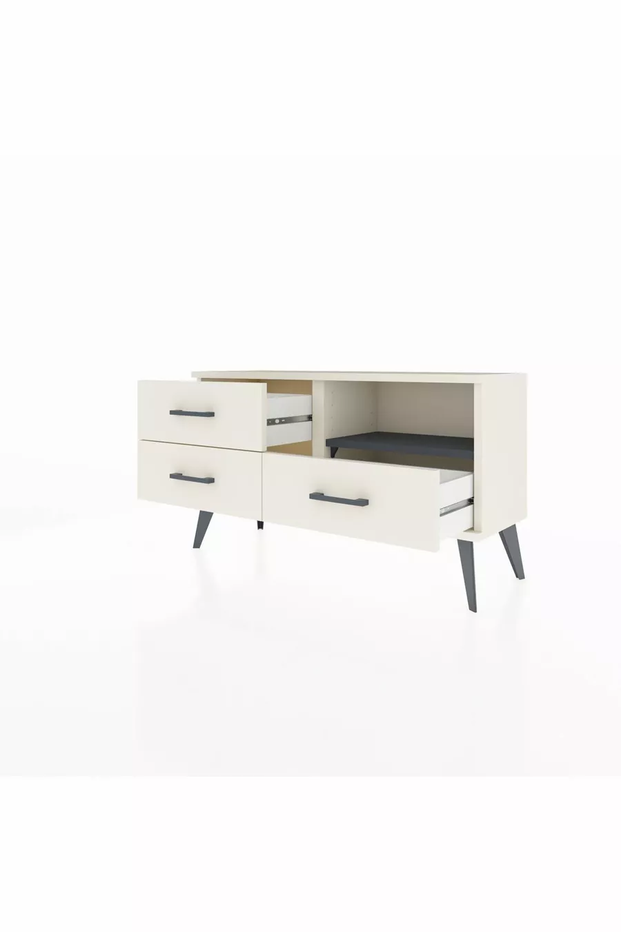 Commode Arges à une étagère et trois tiroirs, couleur quartz-anthracite/quartz