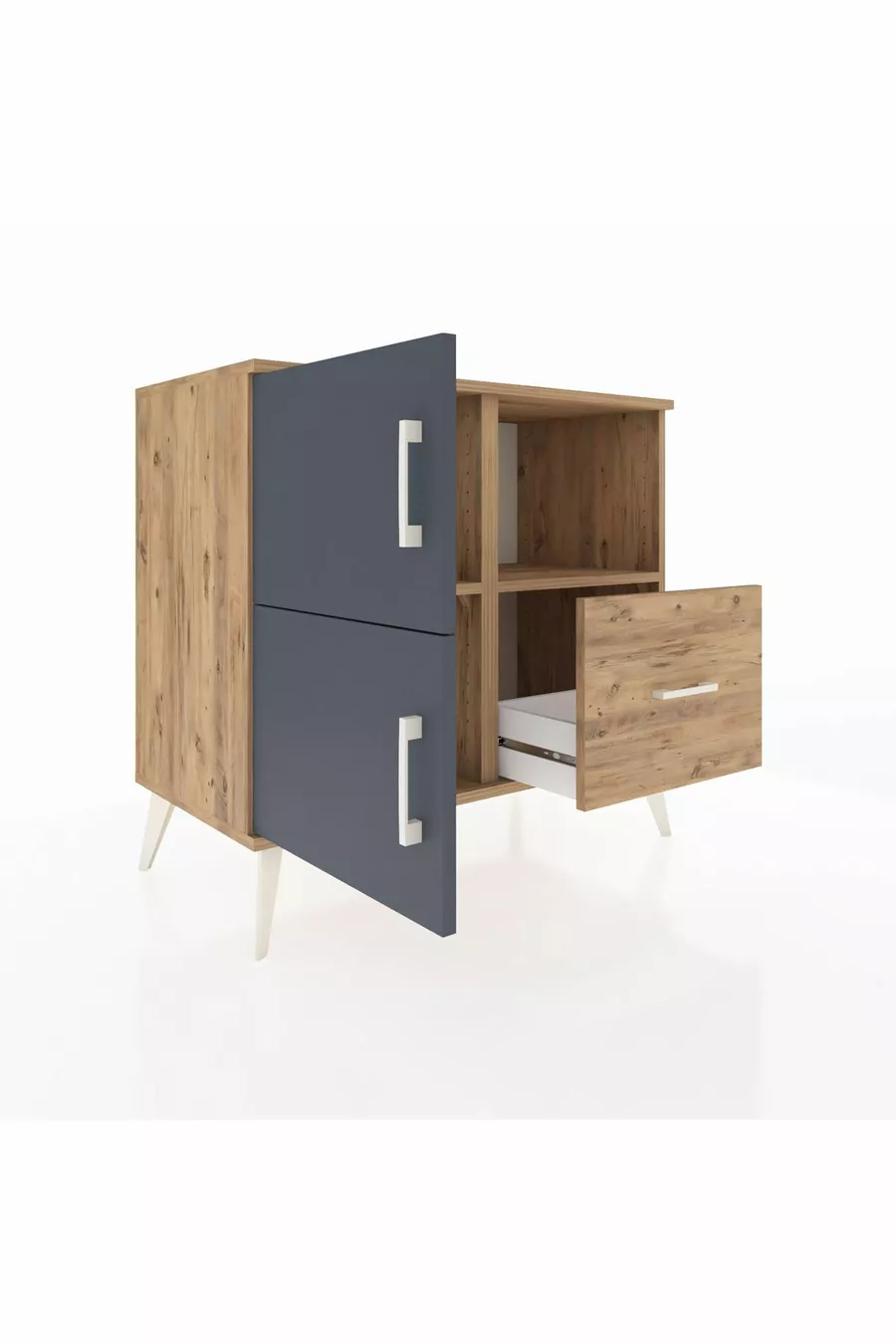 Hyperion Dresser with 2 Shelves, 1 Drawer, and 2 Doors, Pine-Anthracite/Pine