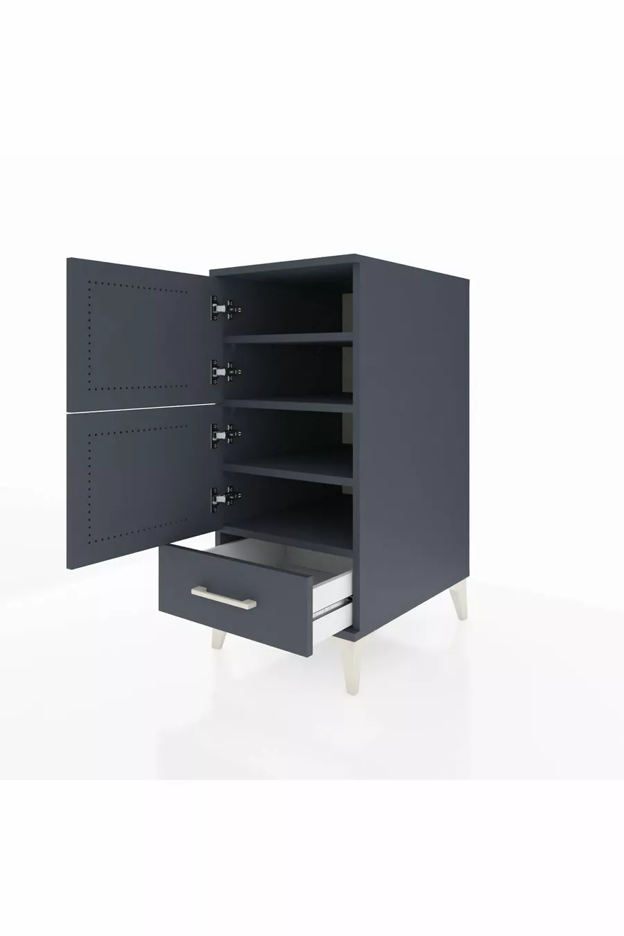 Comodino Kronos con 4 Ripiani, 1 Cassetto e 1 Anta, Antracite-Antracite