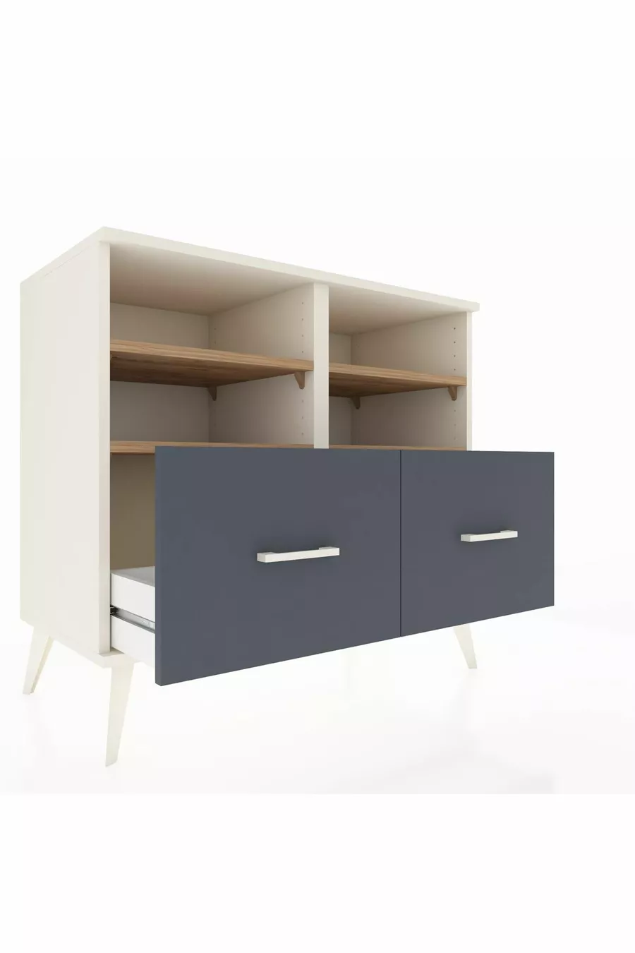 Commode Hyperion 4 étagères 2 tiroirs Pierre de Lune-Pin/Anthracite