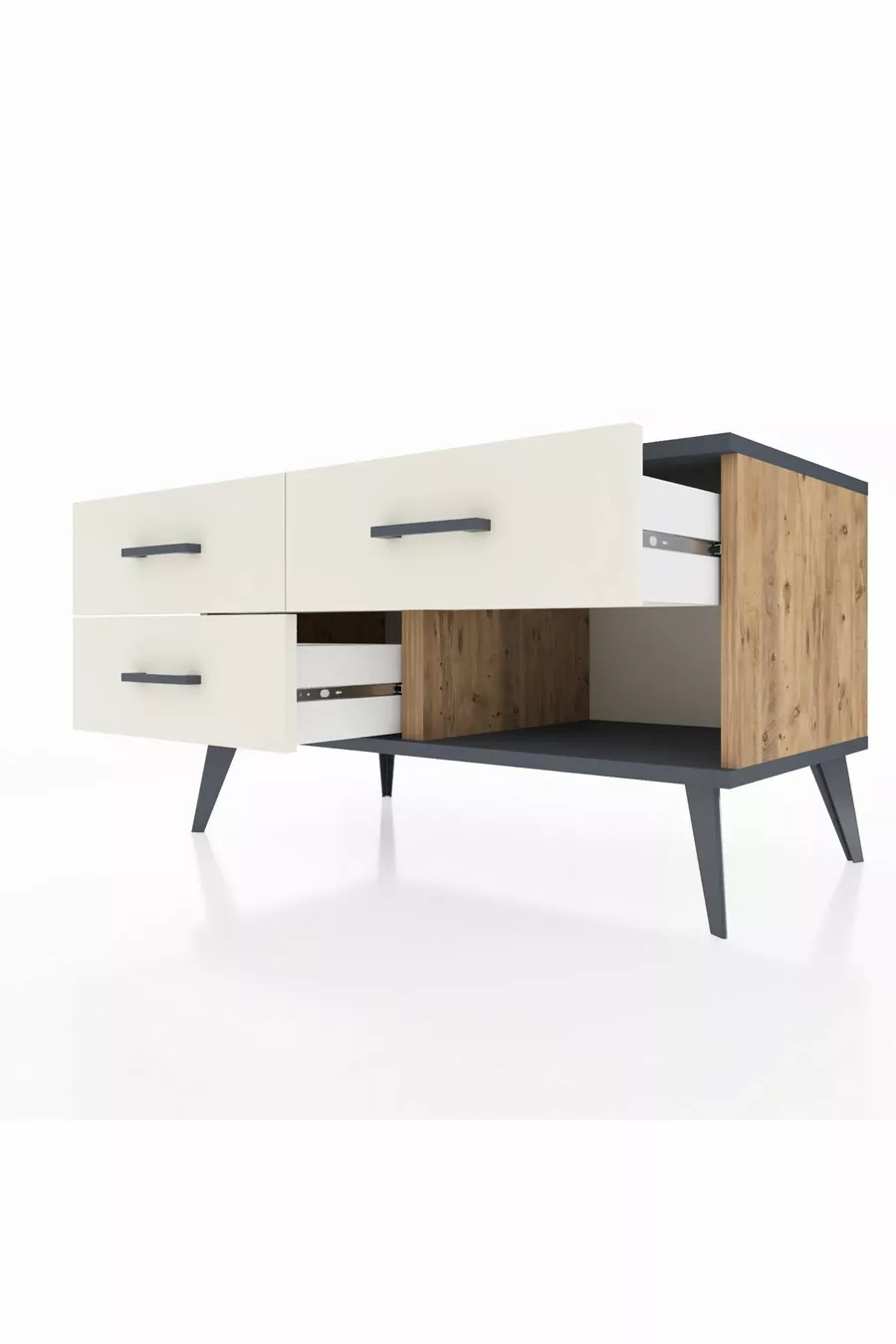 Hyperion Kommode mit 3 Schubladen Kiefer-Anthrazit/Steingrau