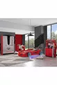 Cameretta per Bambini - Letto a Carrozza Jaguar con Paravento - Armadio Sportivo a 3 Ante, Scrivania, Comò - Rosso