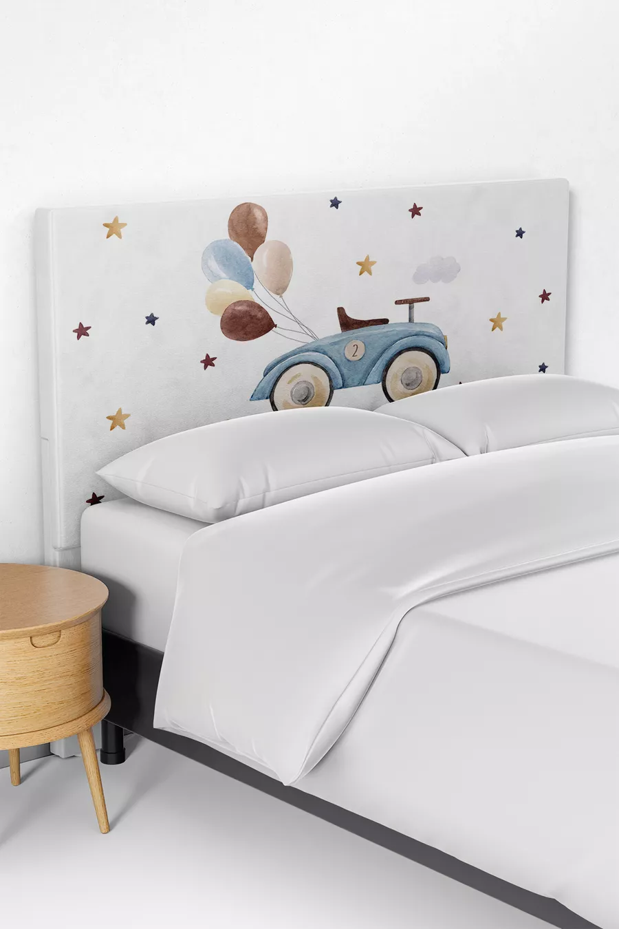 Niedliche Kinderbett-Boxspring-Kopfteilkissenhülle mit Auto- und Ballonmuster