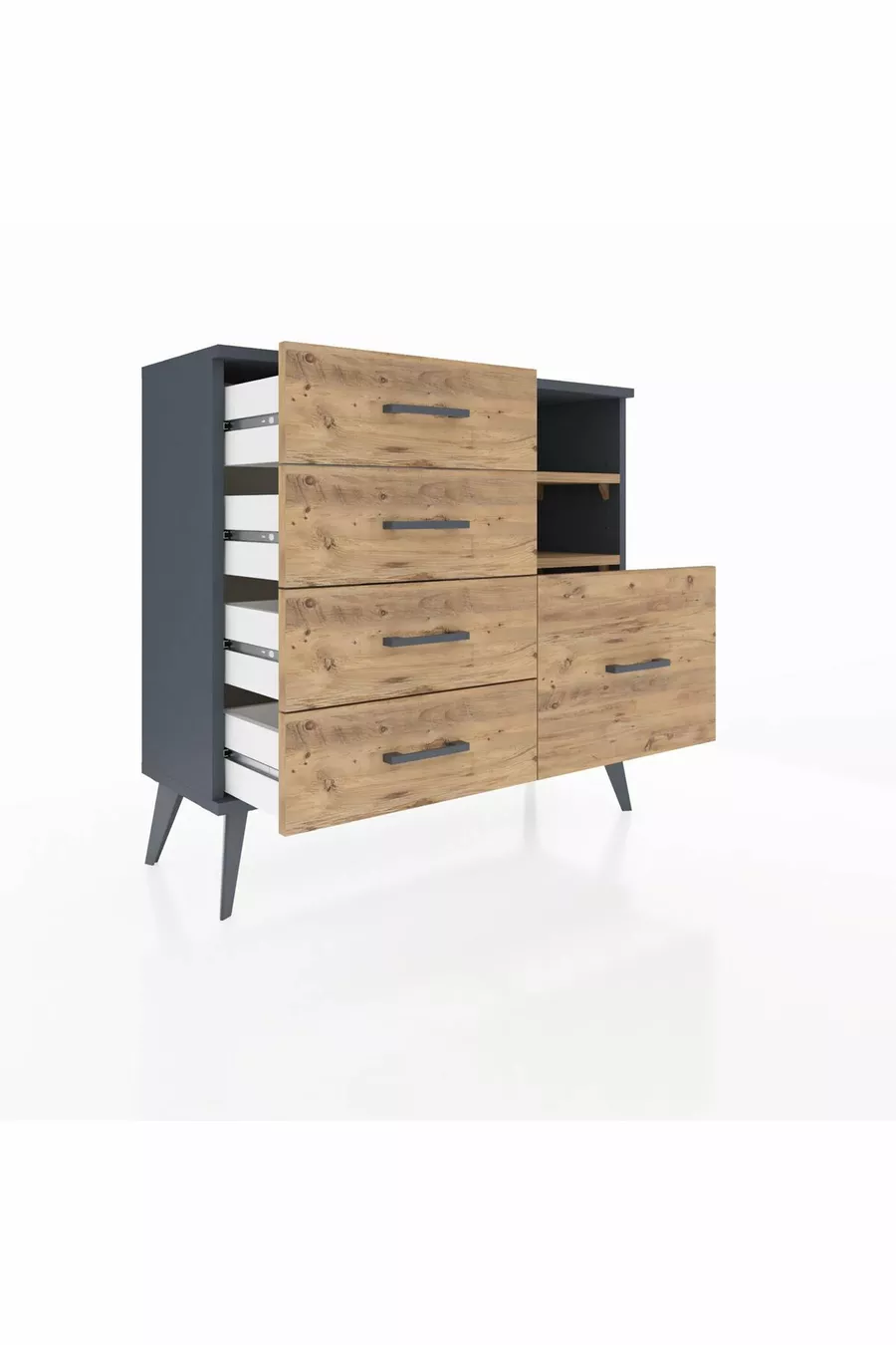 Commode Arges 2 étagères 5 tiroirs Anthracite-Pin