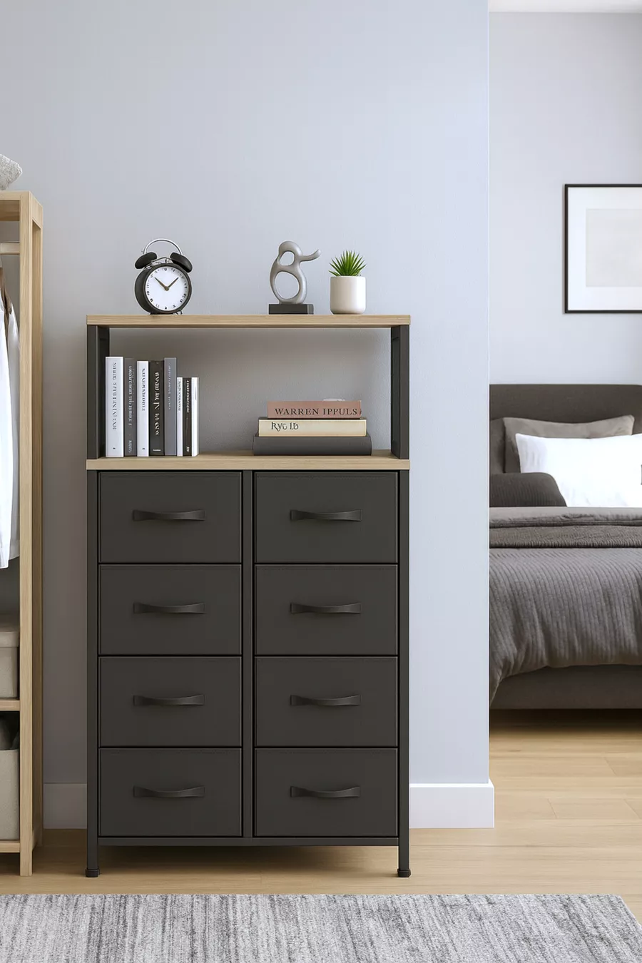 Commode à 2 étagères et 8 tiroirs pour chambre à coucher et chambre d'enfant, organiseur à tiroirs en cuir