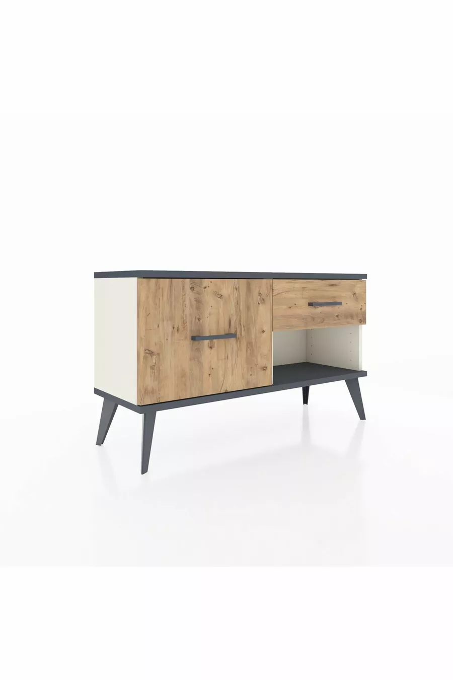 Commode Arges 2 tiroirs Pierre d'Agate-Anthracite/Pin