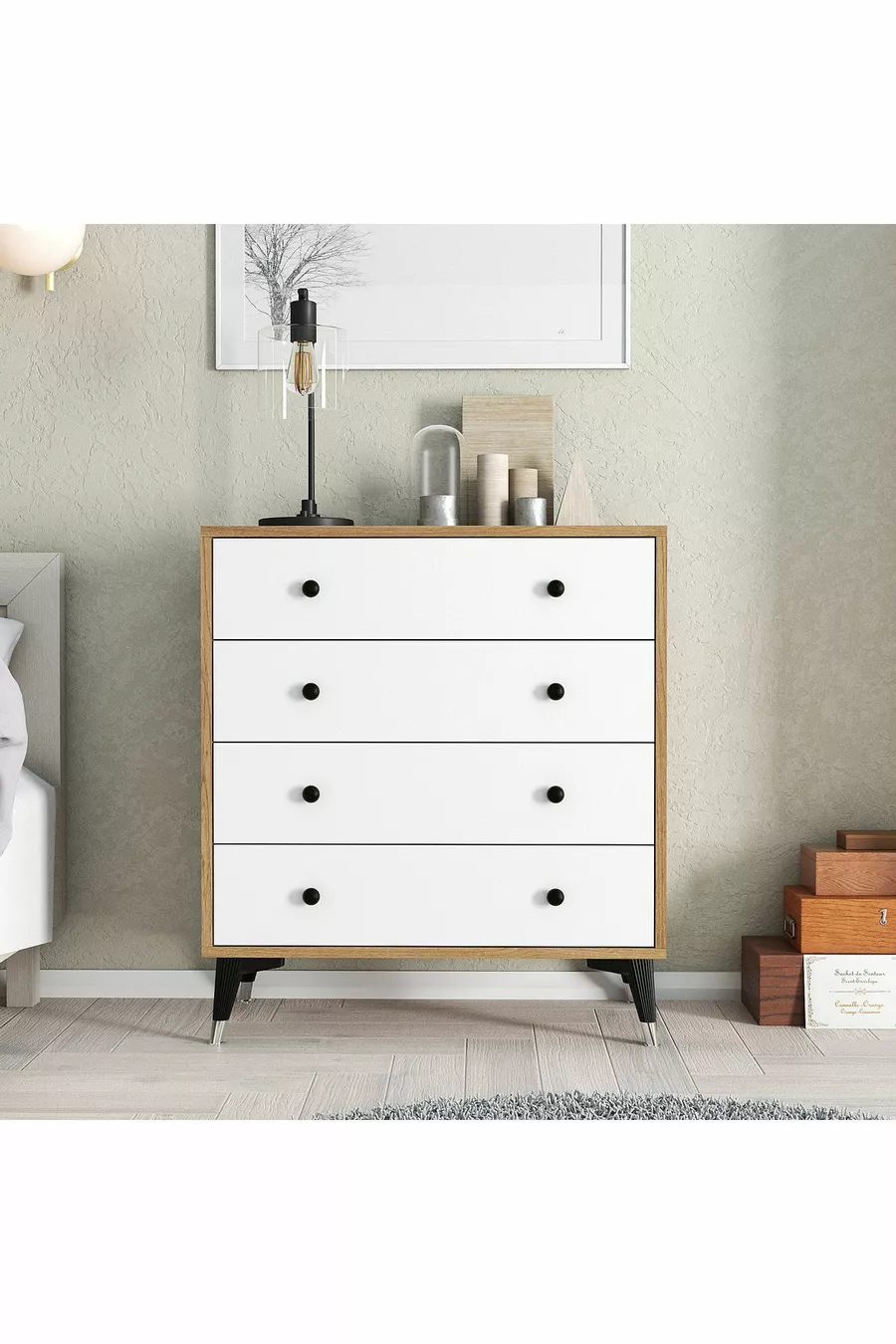 KALE DRESSER BASKET-WHITE 4 DRAWERS