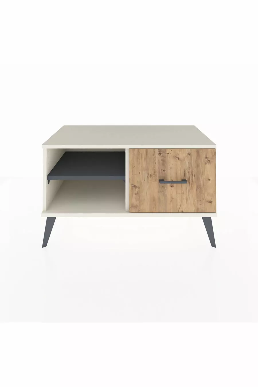 Commode Hyperion à une étagère et un tiroir, Pierre de lune-Anthracite/Merisiers