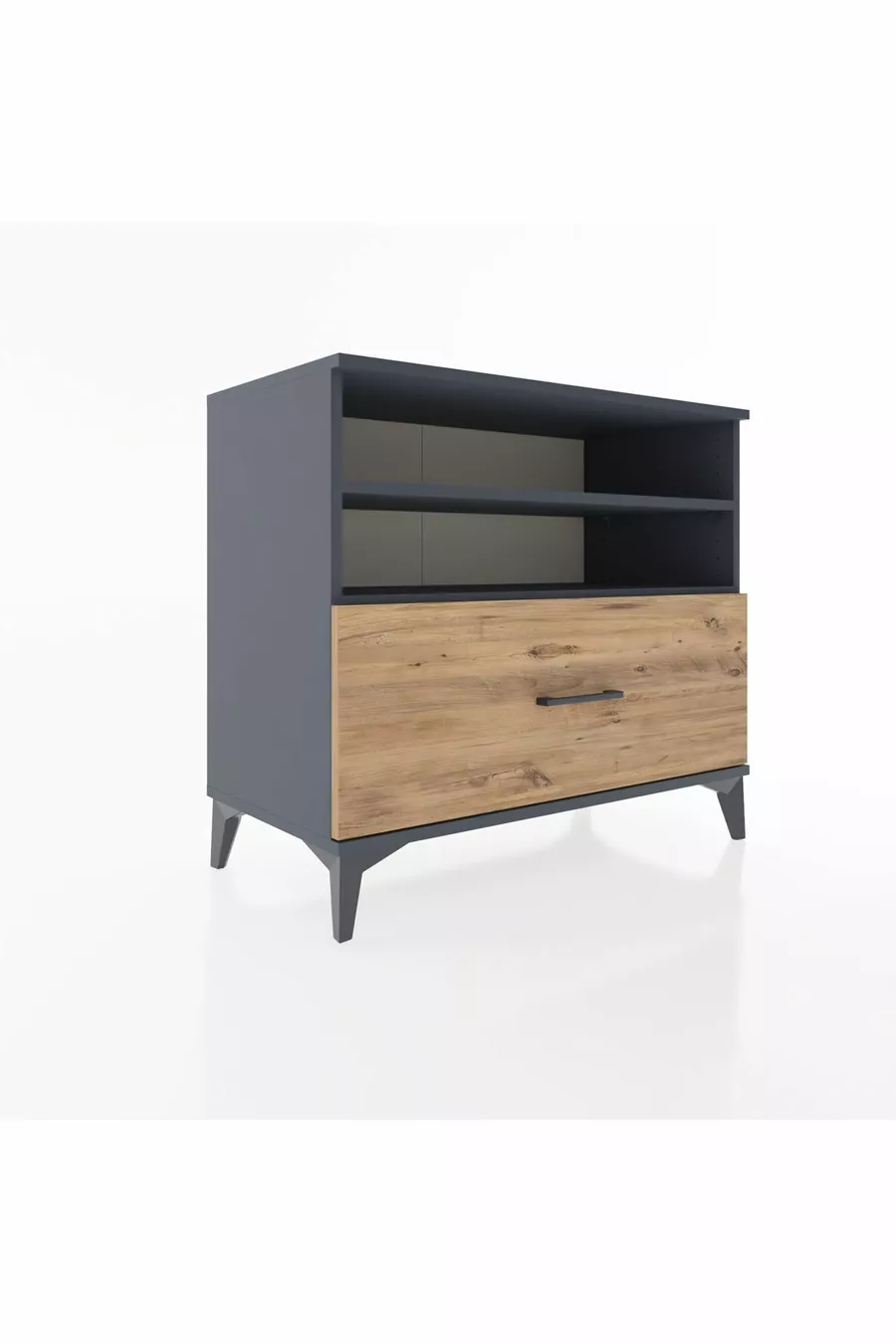 Commode Hyperion 2 étagères 1 tiroir Anthracite-Épicéa