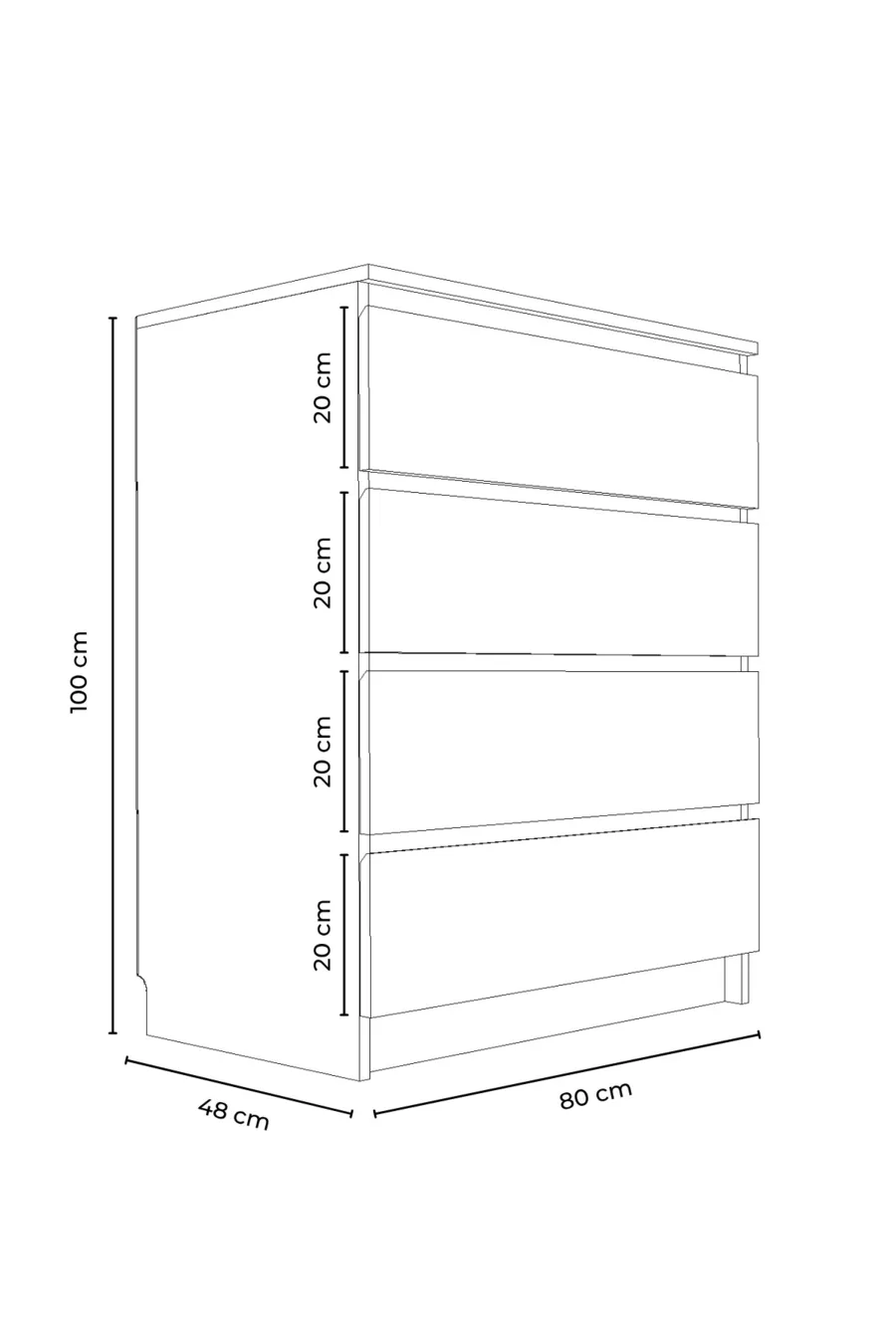 Commode Derinkuyu à 4 tiroirs pour chambre à coucher ou chambre de bébé en blanc
