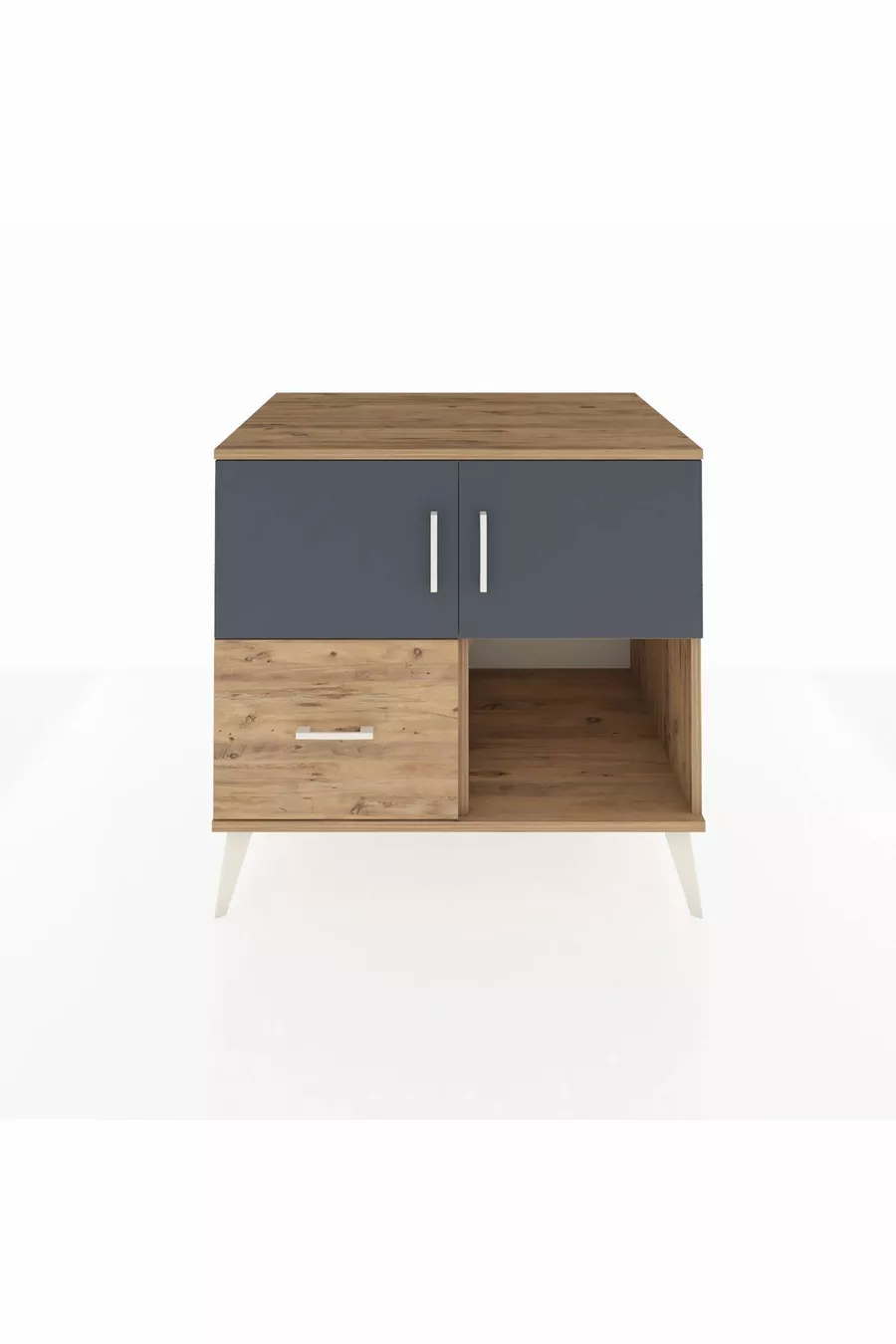 Commode Kronos avec 2 étagères, 1 tiroir et 2 portes, Pin-Anthracite/Pin