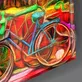 Peinture sur verre de bicyclette et de ville