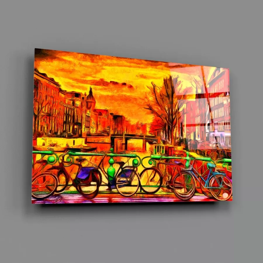 Peinture sur verre de bicyclette et de ville