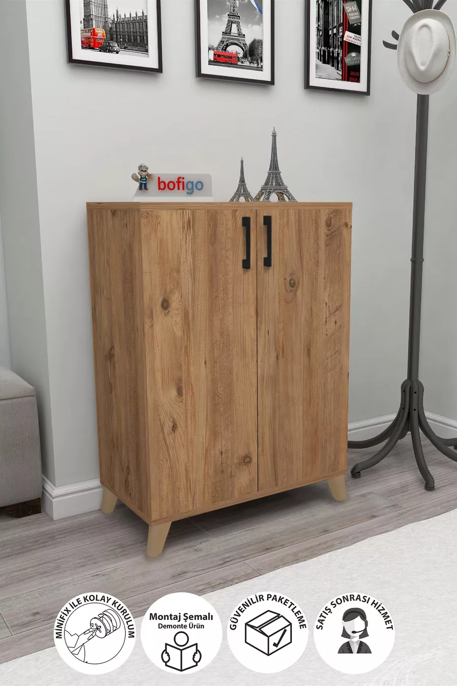 Armoire à chaussures polyvalente à 4 étagères et 2 portes, Armoire à chaussures Ceren Çam