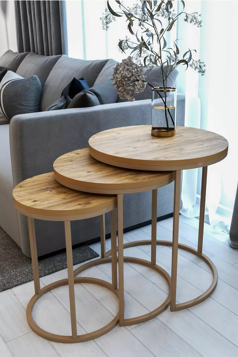Table d'appoint triple de luxe C Zigon Capuccino Pin Atlantique