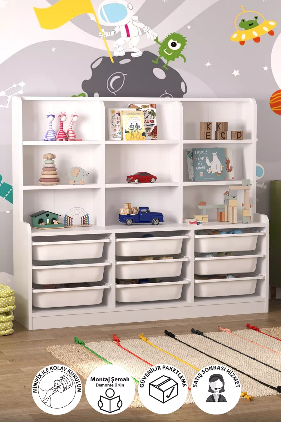 9 Mand 9 Planken Kast Multifunctionele Kast Speelgoedkast Almina Wit