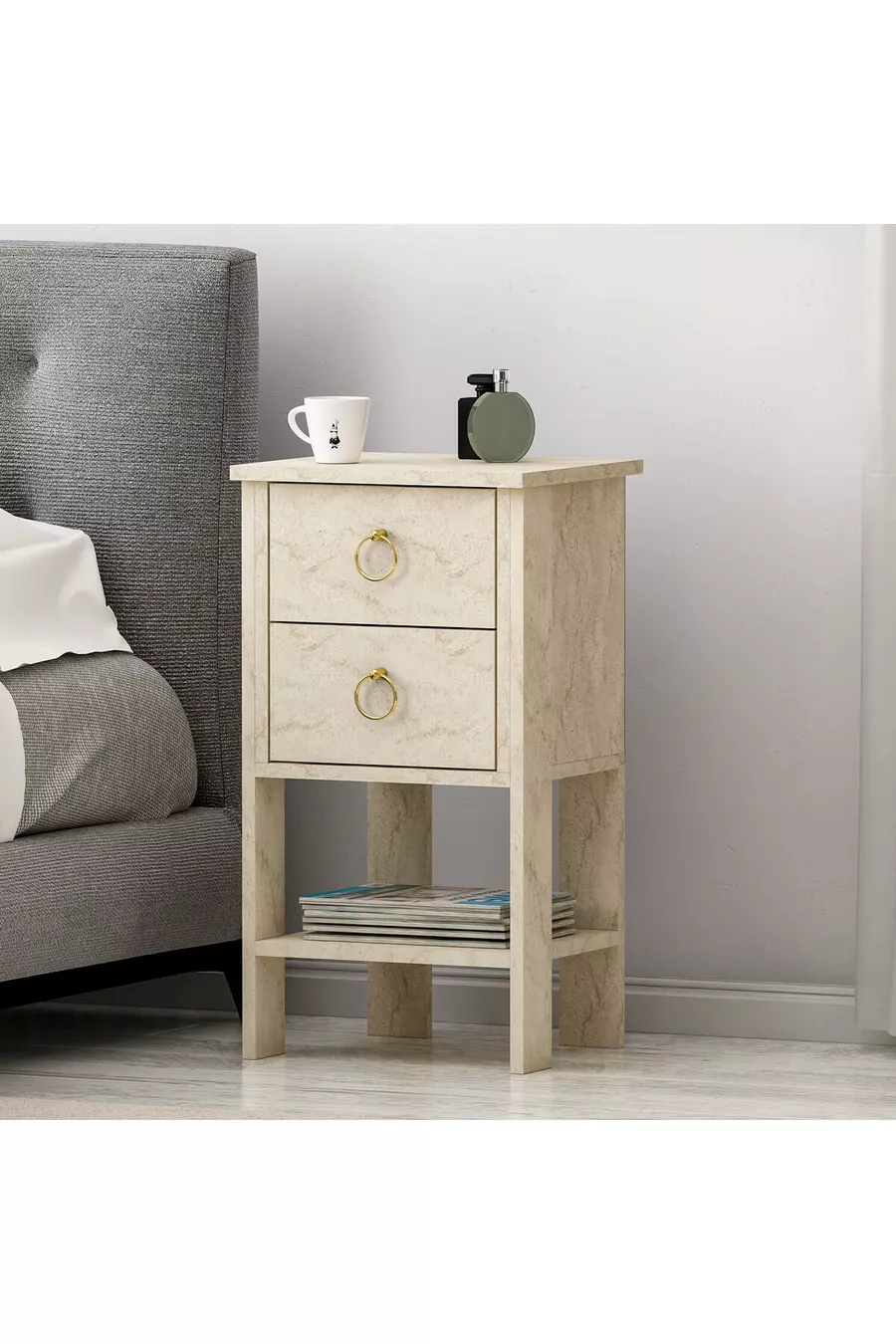 Cevheri 2-Drawer Nightstand - Travertine