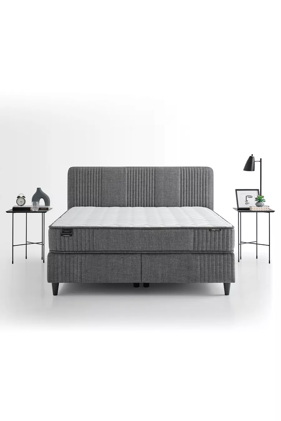 Ensemble Lit Wool Sense - Sommier - Tête de Lit - Gris Foncé