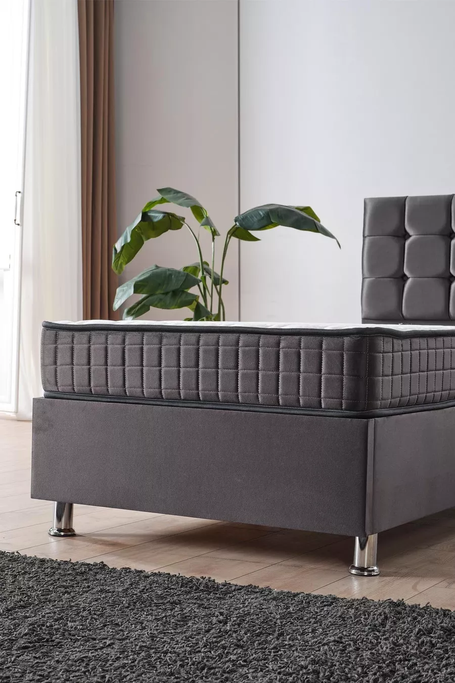 Ensemble de base et tête de lit Vienza pour une personne, anthracite, lot de 2
