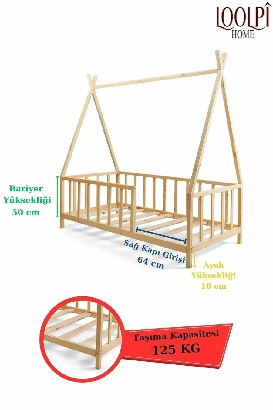 Lettino Montessori per Bambini e Neonati Unisex in Legno Naturale
